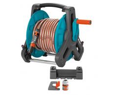 Gardena Set de soporte mural portamanguera Classic 50 carrete portamanguera móvil, montaje compacto en la pared, se puede descolgar, con manguera de 20 m, lanza y piezas de sistema (8009-20)