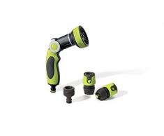 GF Garden, Starter Kit One, Set de Accesorios para el Riego del Jardín con Toma Grifo ½” – ¾”, Racor Automático, Racor Automático con válvula Acquastop, Pistola para Riego 8 Chorros, color Verde Lima