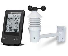 Estación de pluviómetro profesional de Bresser con reloj de radio DCF, despertador, temperatura exterior, temperatura interior y humedad interior con luz de fondo y almacenamiento de datos de valores mínimos y máximos, Windmesser