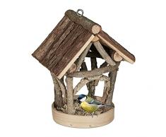 Relaxdays Comedero Pájaros Madera, Colgante, Forma de Casa, Alimentador Aves Silvestres, 22,5x17x13,5 cm, Marrón Natural