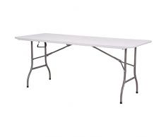 Mesa Plegable Multifuncional 180 x 75 x 74 cm con fijador de barra metálica Sistema compacto de plegado y asa para su desplazamiento