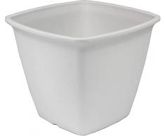 Iris Ohyama, Maceta, jardinera cuadrada con sistema de drenaje/reserva de agua, para la jardinería - Square Plant Pot300 - Blanco