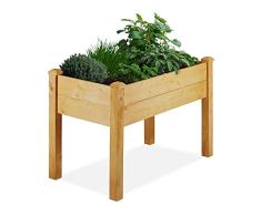 Relaxdays Huerto Urbano Madera, Jardinera con Forro Interior, 75 x 61 x 111cm, Macetero Balcón con Patas, Marrón Natural