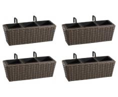 Weles GMBH Jardinera para balcón de polyrattan Incluye suspensión y 3 Insertos plásticos, Color Capuchino, 4 Piezas, 47 x 17 x 15 cm