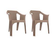 RESOL Cool Set 2 Sillas de Jardín con Reposabrazos Apilable | Terraza, Patio, Exterior, Comedor, Reuniones | Diseño Moderno Ligera y Resistente Filtro UV - Color Marrón Arena