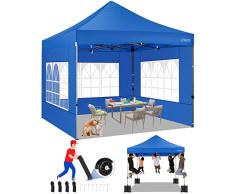 COBIZI Carpa Plegable 3x3m Impermeable con 4 Laterales Carpa Exterior Cenador Jardin Anti-UV 50+ Gazebo Plegable Pergolas de Jardin con Bolsa con Ruedas para Camping, Fiestas, Azul (Marco Engrosado)