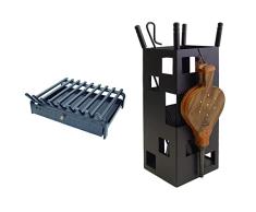 Imex El Zorro 10805 - Parrilla para chimenea con cajón (60 x 45 cm) & Imex El Zorro 10042 Juego para chimenea + Fuelle + útiles, cuadrado (fuelle, 50 x 20 x 20 cm), color negro, 20x20x50 cm