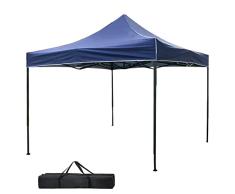 BAKAJI Gazebo de 3 x 3 metros plegable, tejido de poliéster impermeable, estructura de metal, plegable, para acordeón, tienda de campaña portátil, para jardín, exterior, con bolsa de transporte (azul)