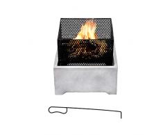 Teamson Home Jardín, Brasero de Leña, Hoguera para Leña Al Aire Libre, Meubles De Exterior, Chimenea de Metal, Calentador De Hoguera, Quemador de Leña con Atizador, Gris/Negro