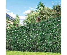 GardenKraft 26150 2.6 m x 0.7 m seto Artificial con Hojas de Flor y Hoja de peonía | Blindaje con Paneles, Verde