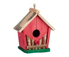 Relaxdays Casita Pájaros, para Colgar, Balcón y Jardín, Madera, Caseta Pájaros Decorativa, 18 x 17 x 11 cm, Rojo y Verde