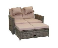 greemotion Sofá Multifuncional Bahia Twin, Tumbona Cama de día Doble de Poli Ratán con Estructura de Acero, Sofá de Jardín de 2 Plazas con Cojines, Gris Bicolor