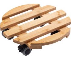 Metafranc 825330 Rollo para Plantas Ø 300 mm – Carga máxima 60 kg – Bandeja de bambú – Aspecto de Madera Natural – Ruedas de TPE con 4 bloqueos/Rollo de Flores/Ayuda al Transporte para Plantas
