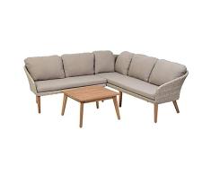 greemotion Conjunto de Muebles de salón Murcia, Muebles de jardín de Pulido de Poli ratán y Madera de Acacia fsc 100%, sofá del Esquina con Almohadas, Beige/marrón