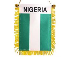 Anley - Bandera para colgar en la ventana con flecos de Nigeria de 4 x 6 pulgadas, decoración para espejo retrovisor de coche y con flecos, bandera colgante de Nigeria con ventosa