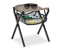 Relaxdays Taburete Plegable, Bolsa Malla, Resiste 120 kg, Banqueta Camping, Portátil, Ligero, Silla, 39x29x35 cm, Beige