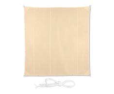 Relaxdays Toldo Vela Cuadrado, 5 x 5 m, Hidrorrepelente, Anti-UV, con Cuerdas, Jardín, Terraza, Balcón, Piscina, Beige