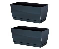 2x Jardinera de plastico Coubi Case P en color grafito 29 (largo) x 14,2 (ancho) x 13,6 (altura) cm