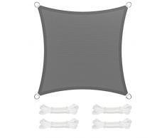 SONGMICS Vela de Sombra de 2 x 2 m, Tejido HDPE de Protección Solar, Transpirable, Permeable al Agua, Terraza, Jardín, Balcón, Camping, Cuadrada, Cóncava, Cuerdas de 2 m, Gris Ahumado GSS22GY