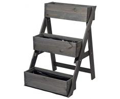 dobar® 29421FSC - Escalera para Plantas de Tres Niveles, de Madera Maciza, para Flores con 3 jardineras, Jardinera para jardín/terraza/balcón, 60 x 70 x 90 cm, Color Antracita