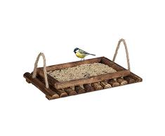Relaxdays Comedero Pájaros Madera, Alimentador Aves Silvestres, Colgante o para Superficies, 5,5 x 37 x 25 cm, Marrón