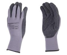 Amazon Basics – Guantes con revestimiento de látex, forro de fibra de nailon, grises, talla 10 (XL), 12 pares