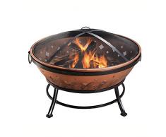 Teamson Home Jardín 89cm Brasero de Leña Grande, Hoguera para Leña Al Aire Libre, Meubles De Exterior, Chimenea, Calentador De Hoguera, Quemador de Leña , Metal con Tapa y Atizador