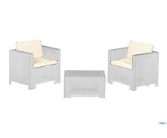 Bica Colorado Terrace Conjunto de jardín de ratán con 2 sillones, 1 Mesa Porta Cojines, 4 Cojines, Blanco