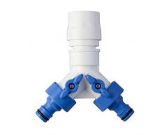 takagi de 2 Vías de distribución de válvula, Jardín Riego accesorios, Azul/Blanco, 4.4 x 10.6 x 11.6 cm