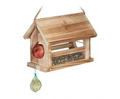 Relaxdays Caseta Comedero Pájaros Madera Flameada con Certificación FSC, 24x31x20 cm, Resistente Intemperie, Natural