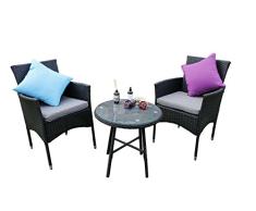 YAKOE 50192 Eton Gama al Aire Libre Muebles de jardín Porche Patio sofá sillas y Mesa de café Set – Negro (3 Piezas)