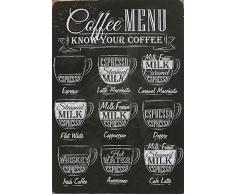 Schatzmix Cartel de chapa para café, café, menú, placa de metal, decoración de pared, 20 x 30
