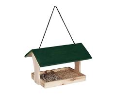 Relaxdays Comedero Pájaros Madera, Colgante, Exterior, 22,5x36x26cm, Alimentador Aves Silvestres, Verde y Marrón Natural