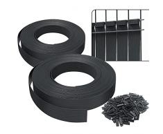 VOUNOT Tiras de Protección Visual de PVC 150 m x 4.7 cm para Valla de Jardín y Valla de Doble Varilla, Protectora de Privacidad con 300 Clips de Fijación, Negro