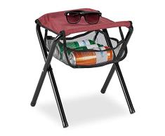 Relaxdays Taburete Plegable, Bolsa Malla, Resiste 120 kg, Banqueta Camping, Portátil, Ligero, Silla, 39x29x35 cm, Rojo