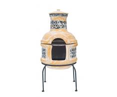 La Hacienda Circles - Chimenea de Arcilla con Parrilla de Cocina, 2 Piezas, Color Amarillo y marrón