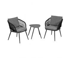 greemotion Conjunto de Terraza o Balcón de 3 Piezas Lyon, Muebles de Exterior/Interior Bistró de Acero con Cuerdas de Textilene, 2 Sillones con Mesa, Antracita/Gris
