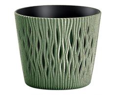 Macetero color verde,con depósito , colección SANDY ROUND eco wood de 18,9 x 18,9 x 16,5 cm, capacidad de 3 L.