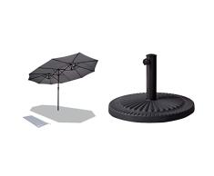 VOUNOT Sombrilla Parasol Rectangular, Sombrillas Jardin Grandes para Terraza Playa Piscina Mercado Patio Exterior, 460 x 270 cm,Doble Gris & Base sombrilla poliresina Aktive Garden circular