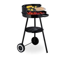 Relaxdays Barbacoa de carbón Vegetal, Parrilla Redonda con Estante y Ruedas, Parrilla de Parrilla de 39,5 cm de Altura, Parrilla de carbón para jardín, Color Negro