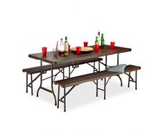 Relaxdays Conjunto Mesa y Bancos Jardín Plegables XXL, Marrón, 73 X 179.5 X 74.5 Cm