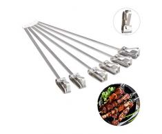 Relaxdays Juego de 6 Brochetas Barbacoa con Pieza Deslizante, Acero Inoxidable, Plateado, 44 cm