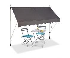 Relaxdays Toldo Enrollable Exterior Portátil Regulable con Manivela, Gris, 250 x 120 cm