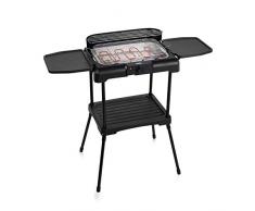 Princess 112250 Barbacoa Eléctrica con estantes laterales 2 en 1, Parrilla de sobremesa o barbacoa de pie, 2 parrillas a 2 alturas, Superficie de 40 x 24.5 cm, termostato ajustable, Negro