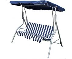 Aktive 61112 - Columpio jardín exterior 3 plazas Azul-Blanco | Toldo inclinable, asiento y respaldo acolchados | Balancín jardín exterior antideslizante | Medidas 170x110x153 | Muebles jardín exterior