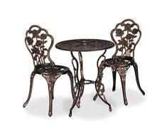 Relaxdays Juego de Muebles de jardín de 3 Piezas, Mesa de jardín y 2 sillas, balcón, jardín, terraza, Estilo Vintage, Aluminio Fundido, Bronce