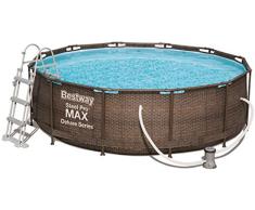 Bestway Power Steel Deluxe 366 x 100 cm, Piscina Redonda con Marco de Acero Estable en Juego Completo, ratán, Color Marrón