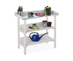 Relaxdays Mesa Jardinería, Estantería Plantas para Invernadero, Jardín o Balcón, Madera-Acero, 86 x 92 x 41 cm, Blanco