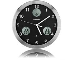 Bresser MyTime io Reloj de pared radiocontrolado de 30 cm, indicador de temperatura y humedad interior y exterior y transmisor exterior radiocontrolado incluido, negro