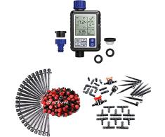 Aqua C4110 Digital de Riego con Pantalla Panorámica Programador Full Vision 2 + KITG003 Pack de Goteo para Riego Gota 25 Goteros Regulables + KITG001 Pack Básico de Accesorios de 16 mm